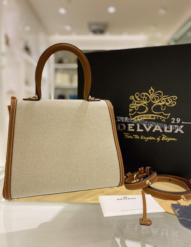 Delvaux全新帆布系列經典款Brillant手提女包 德爾沃專櫃PM焦糖帆布拼皮手袋 bxs1057